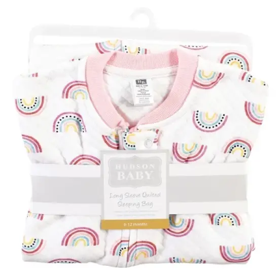 Hudson Baby Infant Girl Premium Quilted Long Sleeve Sleeping Bag and Wearable Blanket, Modern Rainbow image {1}
