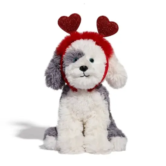 FAO Schwarz 12" Sparklers Toy Plush Sheep Dog with Removable Red Heart Boppers image {2}
