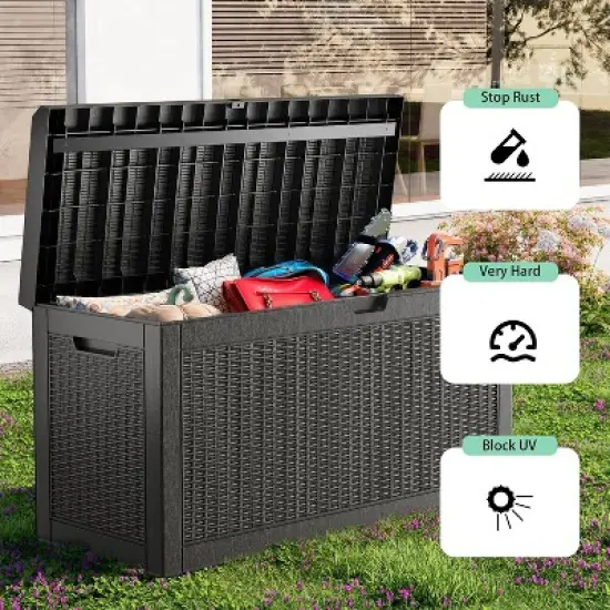 INFURNIC Deck Boxes, Outdoor Patio Storage Box with Handle, Waterproof Box for Storage Patio Furniture Garden Tools, Black, 41.93"*17.13"*22.44" image {4}