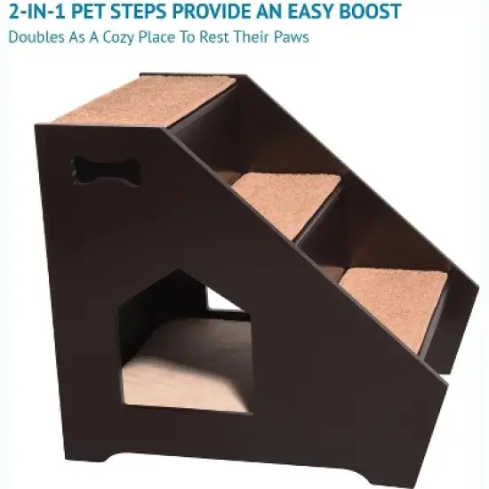 Arf Pets Dog Stairs, Wood Pet Steps for Dogs with Built-In House image {1}