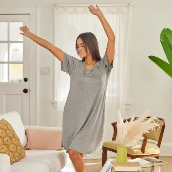 Maternity Nursing Top T-shirt Dress Soft Knit Sleep Shirt w/ Zipper Breastfeeding Sleepwear image {3}