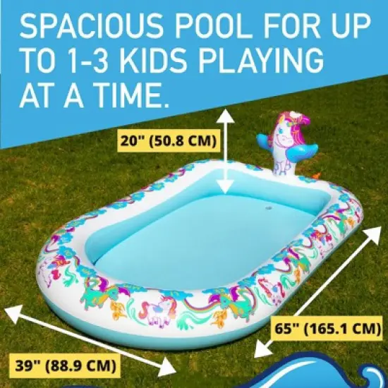Inflatable Sprinkler Pool, Outdoor Play for Kids, Water Wading Pool with Unicorn & Dragon Print, Fun Educational Toy for Learning & Playing image {1}