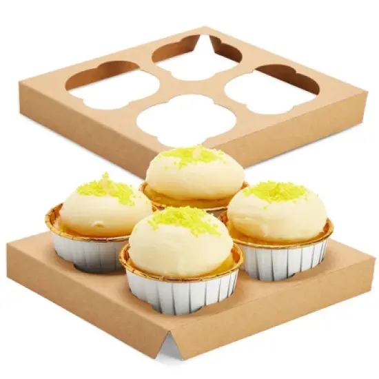 Juvale 24 Pack Cupcake Containers with Windows, 6x6 Boxes with 4 Count Inserts for Muffins (Kraft Paper) image {3}