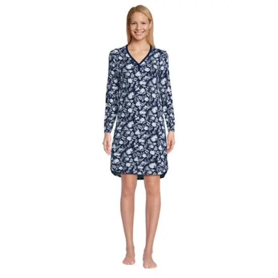Lands' End Women's Cozy Gown Sleep Set - Shirt Gown and Mask image {2}