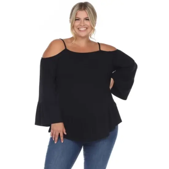 Plus Size Cold Shoulder Ruffle Sleeve Top -White Mark image {5}