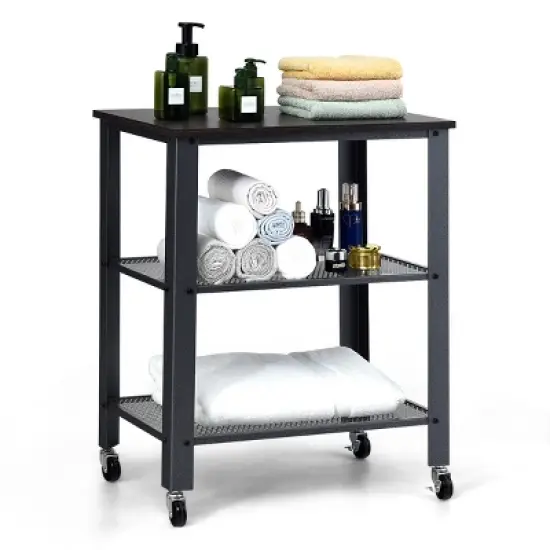 Tangkula Kitchen Utility Cart Industrial Coffee End Table w/Wheels Black/Silver image {6}