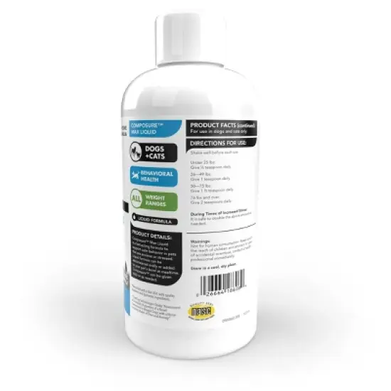 VetriScience Composure MAX for Dogs & Cats, Calming Behavior Anxiety Support, 8 oz image {1}