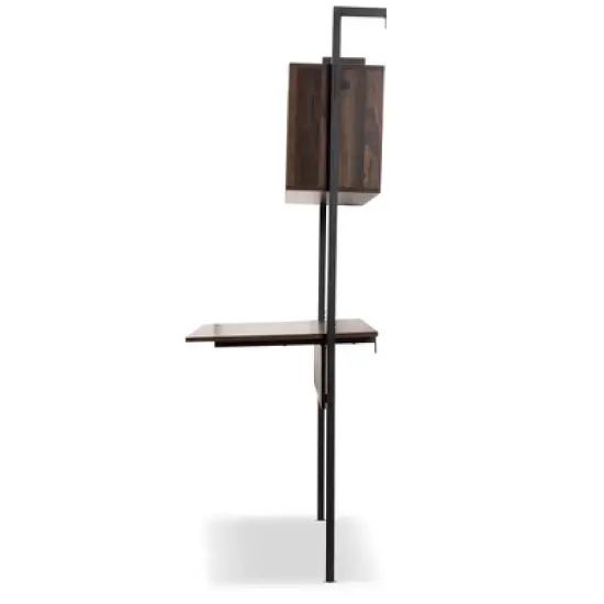 Fariat Walnut Wood and Metal Display Shelf with Desk Brown/Black - Baxton Studio image {2}
