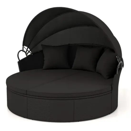 Tangkula Patio Round Daybed Wicker Daybed w/ Retractable Canopy Separated Seating Sectional Sofa image {9}