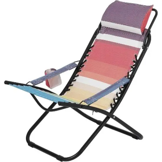 Utopia Breeze Beach Chair w/Headrest & Cup Holder, Lightweight Recliner, 330Lb Capacity (Rainbow Stripe) image {8}