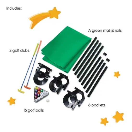 HearthSong - Golf Pool Indoor Family Game-Includes Two Golf Clubs, 16 Balls, Green Mat, and Rails for Kids image {4}