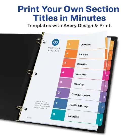 Avery Heavy-Duty View 3 Ring Binder with 3 Inch Rings, 8 Tab Customizable Table of Contents Binder Dividers, Office Supplies Set (01677) image {4}