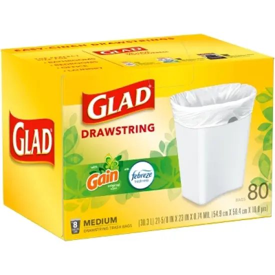 Glad Drawstring Gain Odor Shield Medium Trash Bags - 8gal - 80ct image {5}