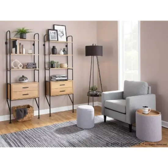 75" Lean Steel/Wood Bookcase Black/Brown - LumiSource image {7}