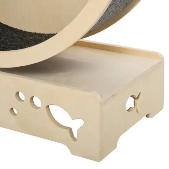 PawHut Round Hamster-Wheel Style Cat Tree with Carpet Runway, Wooden Sisal-Covered Cat Tower Condo with Unique Design image {3}
