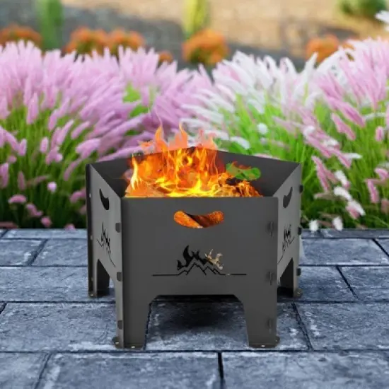 WELLFOR 18.5" Pentagon Collapsible Wood Burning Fire Pit With Storage Bag W-70670 Black image {6}