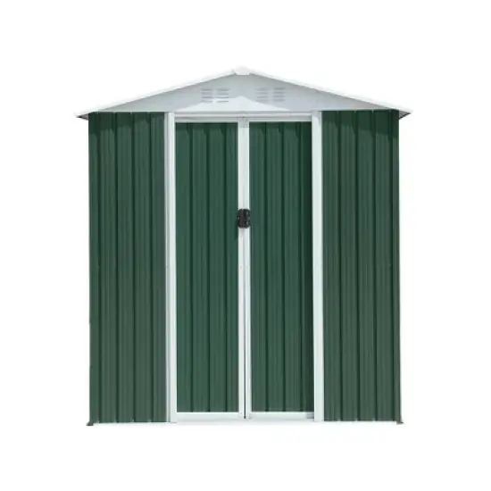MOEPISY 6FTx4FT Apex Roof Outdoor Tool Storage House Garden Shed With Aluminum Alloy Frame And Sliding Door Green image {5}