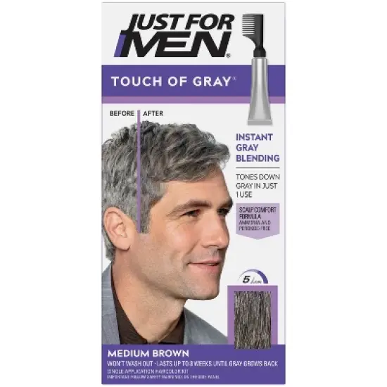 Just For Men Touch of Gray, Gray Hair Coloring for Men's with Comb Applicator Great for a Salt and Pepper Look image {6}