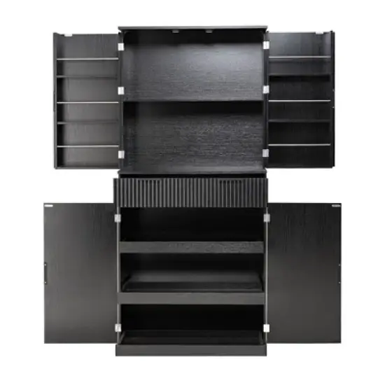 NicBex Farmhouse Fluted Kitchen Pantry Cabinet with 3 Keyboard Drawers, Freestanding Cupboard Buffet Storage Cabinet for Dining Room image {3}