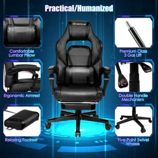Costway Massage Gaming Chair Reclining Racing Computer Office Chair with Footrest White\ Black\Blue\Red image {8}
