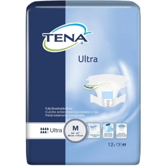 TENA Ultra Adult Incontinence Brief M Heavy Absorbency Breathable, 67252, 12 Ct image {3}