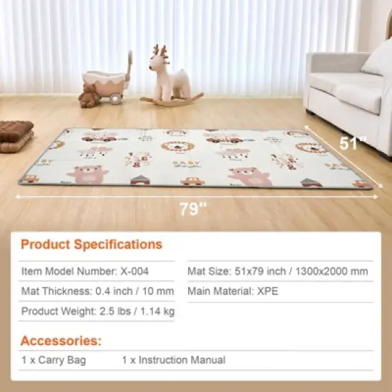 VEVOR Baby Play Mat, 51""x79"" Baby Crawling Mat, Non-Slip One-Piece Foam Baby Playmat, Foldable Portable Reversible Floor Mat with Travel Bag, Grey image {7}