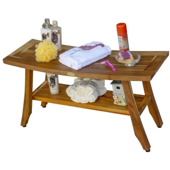 EcoDecors&reg; Satori&reg; 34" Teak Wood Shower Bench with Shelf in EarthyTeak Finish image {8}