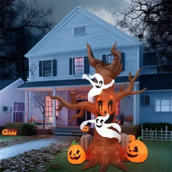 Joyfy 8 FT Halloween Inflatable Outdoor Decorations, Scary Tree with Ghost Pumpkin and Tombstone Inflatables with LEDs for Yard Garden Lawn Decoration image {9}