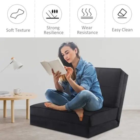Costway Convertible Fold Down Chair Flip Out Lounger Sleeper Bed Couch Black image {5}