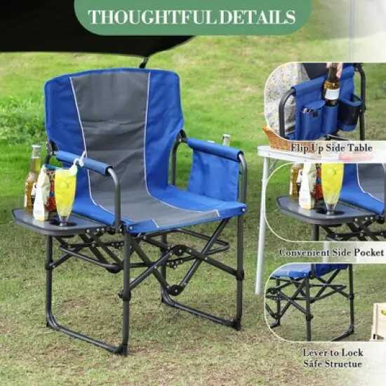 Portable Folding Camping Chair, Directors Chairs with Side Table, Drink Holder, Durable Armrests image {3}
