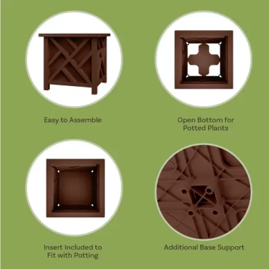 15.5-inch Lattice Design Planter Box - Decorative Outdoor Flower or Plant Pot - Front Porch, Patio, and Garden Decor by Pure Garden image {1}