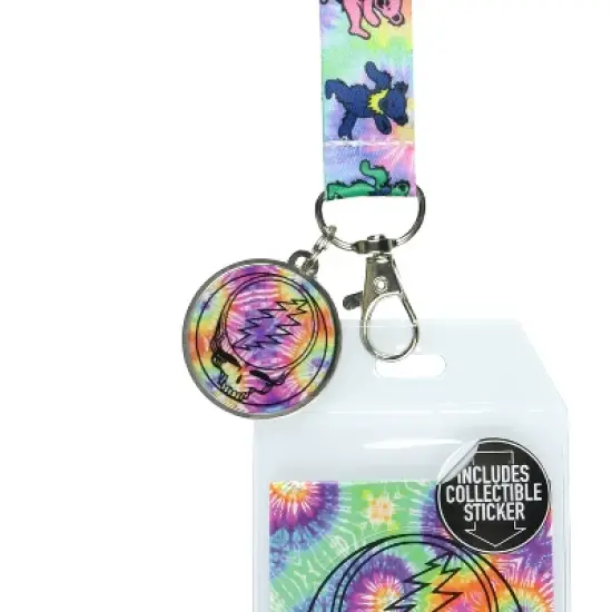 Grateful Dead Lanyard Tie-Dye Dancing Bears Clear ID Badge Holder Keychain Multicolored image {2}