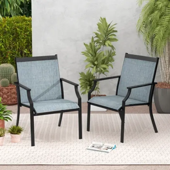 Tangkula Set of 4 Patio Dining Chairs Outdoor Armchairs w/ Sturdy Metal Frame image {3}