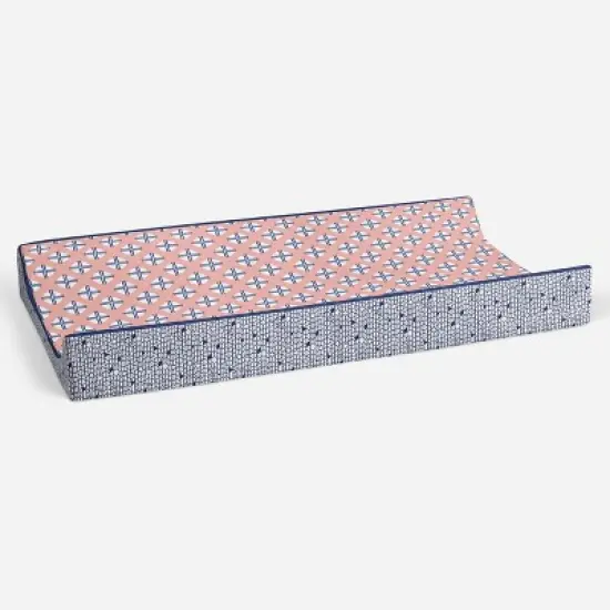 Bacati - Olivia Printed Dot/Cross Coral/Navy Quilted Changing Pad Cover image {2}