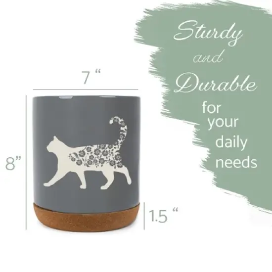 Elanze Designs Floral Cat Flowers Arrangement Kitten Ceramic Cork Bottom Gray Large Capacity Utensil Holder Crock for Countertop Storage, Stylish & image {1}