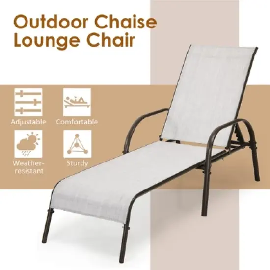 Costway 2PCS Patio Lounge Chair Chaise Adjustable Reclining Armrest Gray image {6}