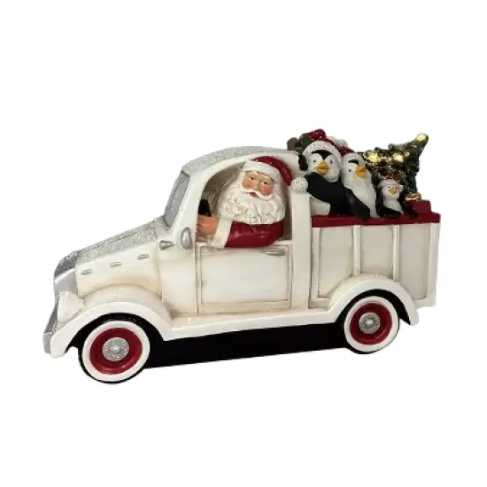 Transpac Light Up Santa Truck with Animals and Tree Decorative Sculpture for Christmas Indoor Holiday Decoration image {1}