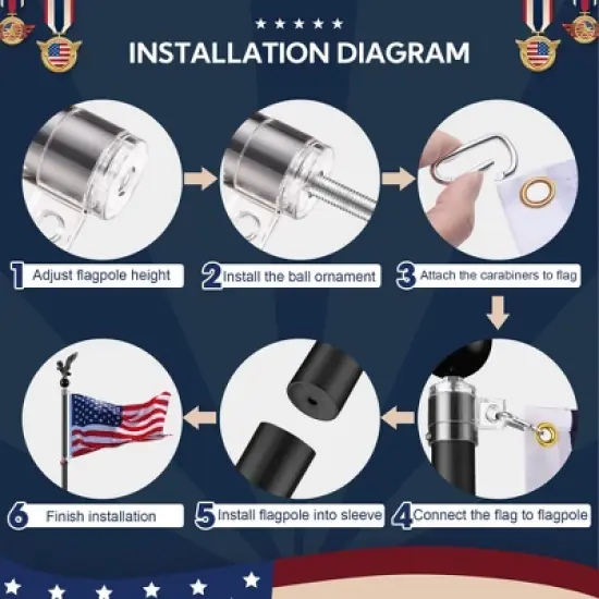 Yescom upgraded 20 Ft Telescopic Aluminum Lightweight Flag Pole Kit with Eagle & Ball Topper Outdoor Yard Residential Black image {5}