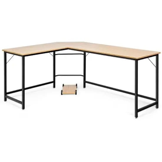 Tangkula L-shaped Computer Desk Corner Office Laptop Game Table Black/Natural image {4}