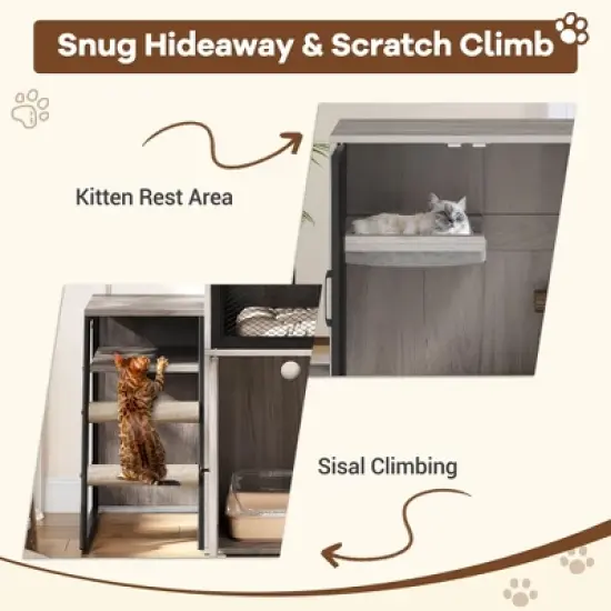 Cat Litter Box Enclosure with Ladder and Doors for 2 Cats,Double Cat House with Storage Space image {2}