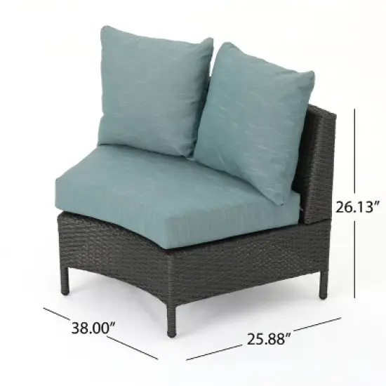 Christopher Knight Home 2pc Newton Wicker Outdoor Patio Curved Loveseat Sectional with Cushions Gray/Teal image {5}