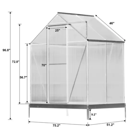 Greenhouse for Outdoors, Heavy Duty Polycarbonate Greenhouse with Rain Gutter and Roof Vent, Aluminum Hot House, Large Walk-in Greenhouse for Outside image {2}
