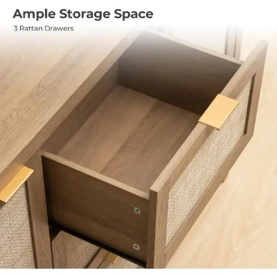 Modern Rattan Buffet Cabinet Sideboard with Storage,47" Boho Credenza Buffet Console Table with Drawers&Doors,Wooden Coffee Bar Cabinet image {8}