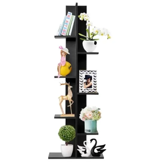 Costway Open Concept Bookcase Plant Display Shelf Rack Holder Wood Walnut\Brown image {9}