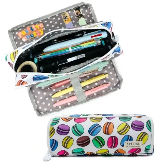 Wrapables Large Capacity Pencil Case, 3 Compartment Pencil Pouch for Stationery Pens, Macarons image {6}