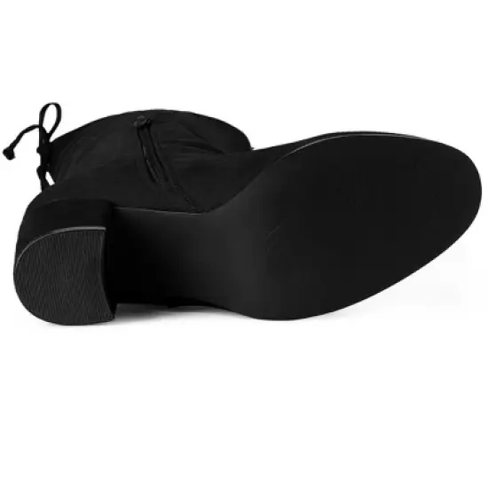 Allegra K Women's Round Toe Chunky Heel Over The Knee High Boots image {5}