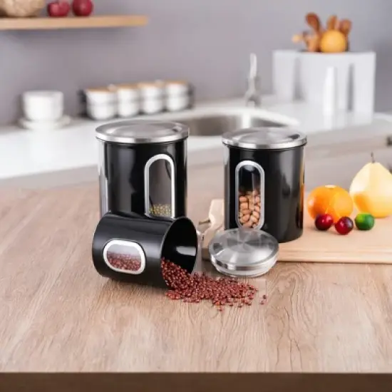 Fortune Candy 3 PCS Stainless Steel Canister Set with Anti-Fingerprint Lids & Visible Windows, Multipurpose Food Storage for Kitchen or Travel image {6}