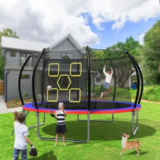 APRILSOUL 14FT Trampoline with Enclosure Recreational Trampolines with Ladder, ASTM Approval Outdoor Trampoline for Kids image {1}