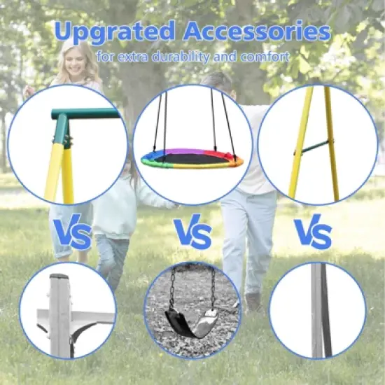 106.50"Indoor/Outdoor Metal Swing Set with Safety Belt for Backyard,Multicolor image {13}