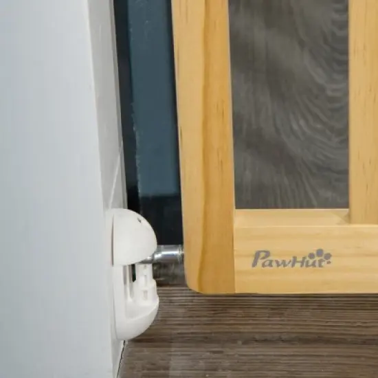 PawHut Double-Sealing Easy-Open Dog Gate for Stairs, Hallways, & Doorways, Medium Wooden Dog Gate, Walk Through Pet Gate for Small Dogs image {5}